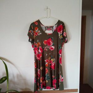 No Boundaries Dress, Olive/pink flowers, Size XXXL